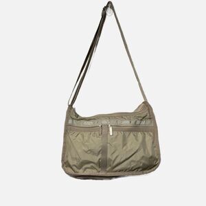 Vtg LeSportSac beige nylon deluxe everyday expandable crossbody bag travel bag